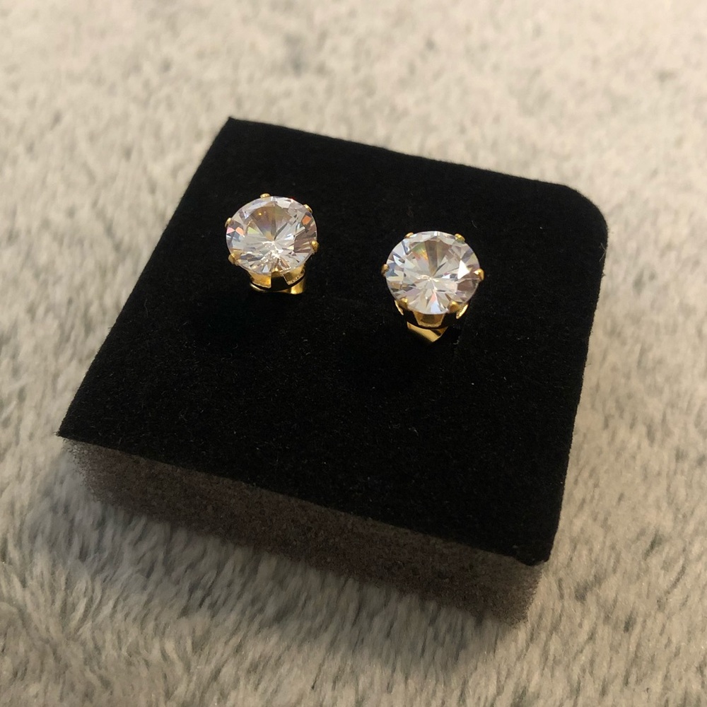 Crystal Stud Earrings In Stainless Steel Gold
